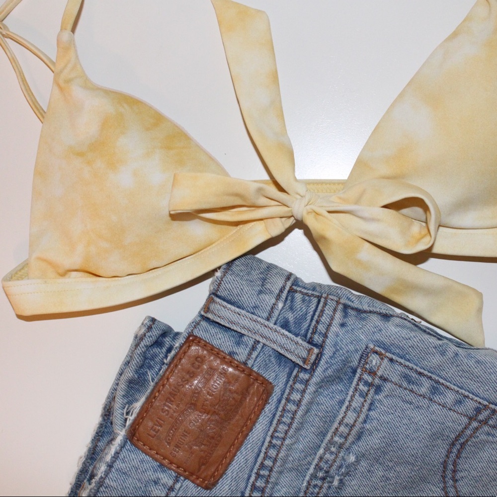 LA Hearts Yellow Tie Die Bikini Top
